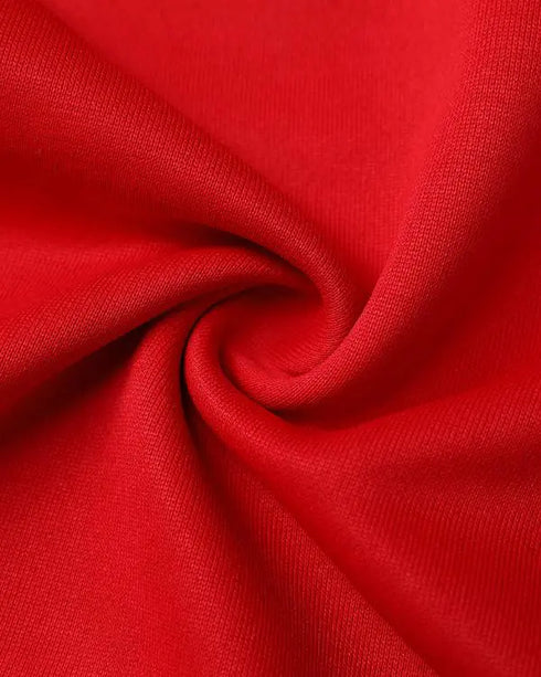 Christmas Santa Claus Pattern Sequin Patch Oversized Sweatshirt Zipper Side Slit Pullover Top red