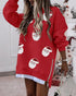 Sequin Christmas Glass Pattern Crew Neck Pullover Top Zipper Side Slit Faux Two-Piece Sweatshirt red