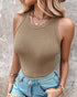 O-Neck Sleeveless Basic Slim Fit Skinny Tank Casual Top(Without Pads) khaki