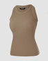 O-Neck Sleeveless Basic Slim Fit Skinny Tank Casual Top(Without Pads) khaki