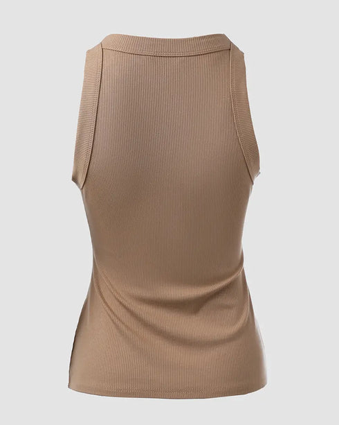 O-Neck Sleeveless Basic Slim Fit Skinny Tank Casual Top(Without Pads) khaki