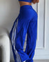 Contrast Side Striped & Zipper Slit Side Drawstring Elastic Waist Trousers Casual Wide Leg Pants blue