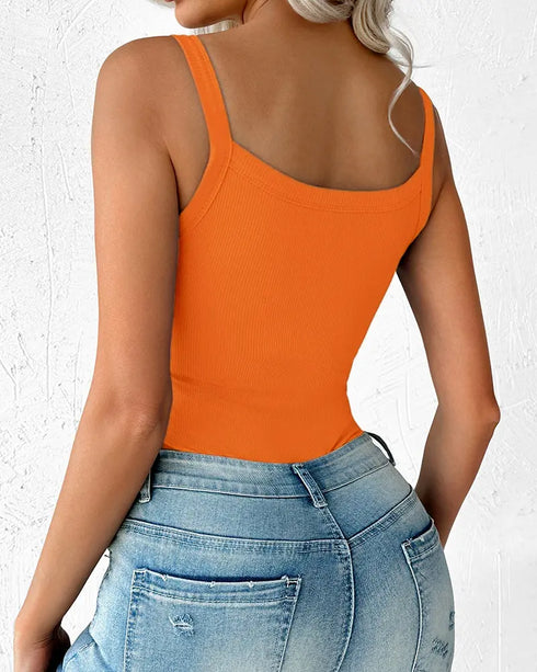 U-Neck Sleeveless Tank Top Bodysuits Slim Fit Ribbed Bodysuits orange