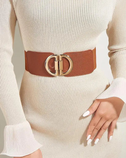 1pc Women's Elegant and Fashionable D-Letter Wide Elastic Waistband coffee