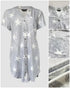 Star Print Notch Neck Button Down Side Slit Nightgown Casual Pocket Design Mini Sleep Dress gray