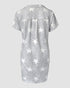 Star Print Notch Neck Button Down Side Slit Nightgown Casual Pocket Design Mini Sleep Dress gray
