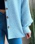 Diamond Pattern Long Sleeve Button Down Shirt with Pocket Casual Loose Fit Fall Blouse Lighted Blue