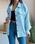 Diamond Pattern Long Sleeve Button Down Shirt with Pocket Casual Loose Fit Fall Blouse Lighted Blue
