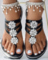 Rhinestone Floral Pattern Hollow Out Flip Flops Slippers black