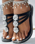 Rhinestone Floral Pattern Hollow Out Flip Flops Slippers black