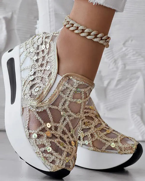 Sequin Slip On Muffin Sneakers gold
