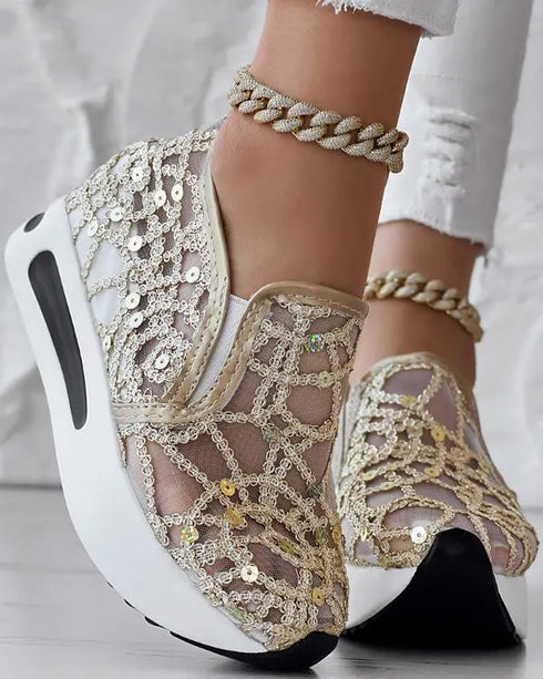 Sequin Slip On Muffin Sneakers gold
