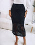Crochet Pattern Elastic Waist Hollow-out Mid-Calf Skirt Casual Commuting Skirt black