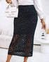 Crochet Pattern Elastic Waist Hollow-out Mid-Calf Skirt Casual Commuting Skirt black