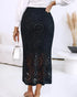 Crochet Pattern Elastic Waist Hollow-out Mid-Calf Skirt Casual Commuting Skirt black