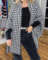 Houndstooth Print Versatile Loose Fit Sweater Coat Casual Warm Cape Shawl blackwhite