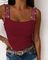 Rhinestone Embellished Thick Strap Tank Top Wine red