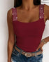 Rhinestone Embellished Thick Strap Tank Top Wine red