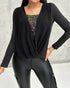 Contrast Sequin Cowl Neck Ruched Long Sleeve Top black