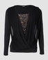 Contrast Sequin Cowl Neck Ruched Long Sleeve Top black