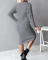 2 Piece Long Sleeve Cable Knit Sweater and V-Neck Slip Bodycon Midi Dress gray