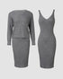 2 Piece Long Sleeve Cable Knit Sweater and V-Neck Slip Bodycon Midi Dress gray
