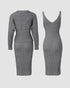 2 Piece Long Sleeve Cable Knit Sweater and V-Neck Slip Bodycon Midi Dress gray