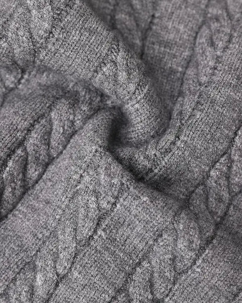 2 Piece Long Sleeve Cable Knit Sweater and V-Neck Slip Bodycon Midi Dress gray