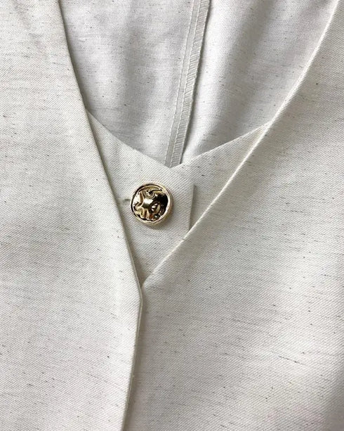 2 Pieces Outfits V Neck Sleeveless Button Front Vest Crop Top and Casual Zipper Fly Elastic Back Waist Wide Leg Pants Set beige