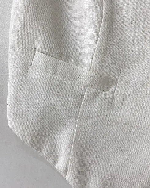 2 Pieces Outfits V Neck Sleeveless Button Front Vest Crop Top and Casual Zipper Fly Elastic Back Waist Wide Leg Pants Set beige