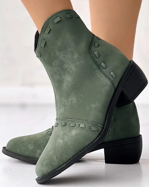 Almond Toe Chunky Heel Ankle Boots green