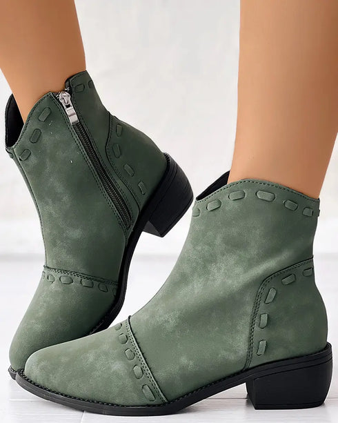 Almond Toe Chunky Heel Ankle Boots green