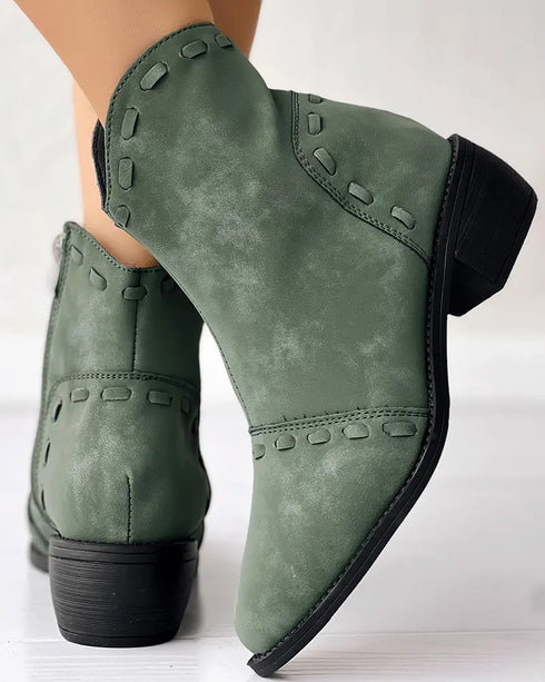 Almond Toe Chunky Heel Ankle Boots green