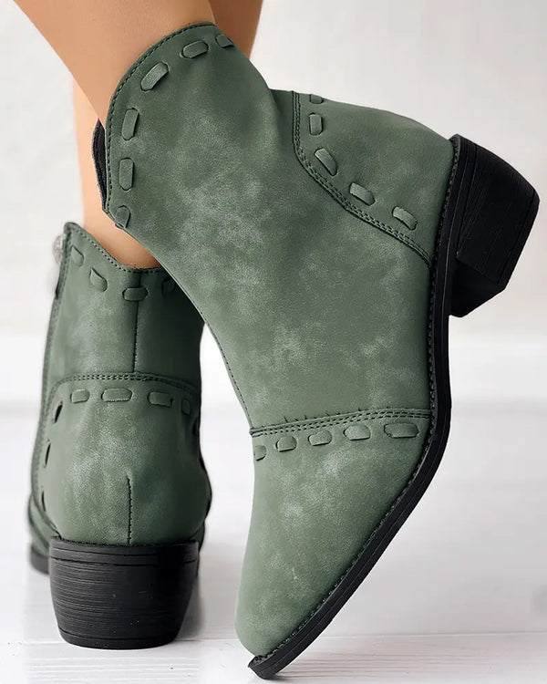 Almond Toe Chunky Heel Ankle Boots green