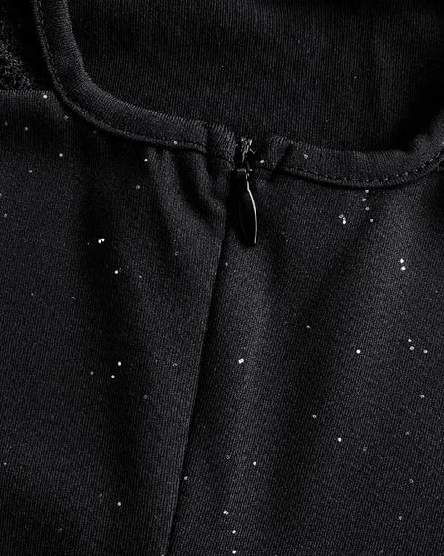 Halter Thick Strap Chic 3D Floral Dec Slim Fit Dress black