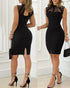 Halter Thick Strap Chic 3D Floral Dec Slim Fit Dress black