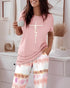 2 Pieces Outfit Letter print Round Neck Short Sleeve Top and Tie Dye Print Elastic Waist Loose Fit Pants Set Casual Pajamas Set pink