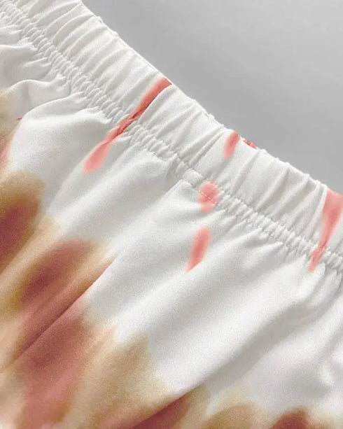 2 Pieces Outfit Tie Dye Print Short Sleeve Top and Elastic Waist Loose Fit Pants Set Casual Pajamas Set pink