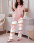 2 Pieces Outfit Floral Print Short Sleeve Top and Casual Plaid Heart Pattren Lounge Pants Set pink