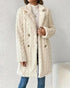 Cable Textured Lapel Neck Double Breasted Fleece Longline Teddy Coat Apricot