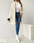 Cable Textured Lapel Neck Double Breasted Fleece Longline Teddy Coat Apricot