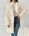 Cable Textured Lapel Neck Double Breasted Fleece Longline Teddy Coat Apricot
