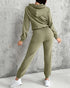 2 Pieces Outfit Kangaroo Pocket Thermal Lined Drawstring Hoodie Sweatshirt and Casual Elastic Waist Cinched Ribbed Cuffs Sporty Sweatpants Set green