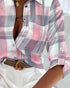 Plaid Print Roll Up Sleeve Buttoned Shirt pink
