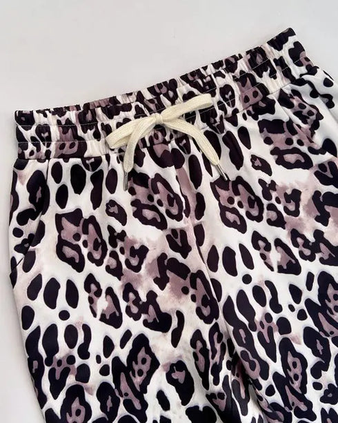 2 Piece Christmas Cartoon Santa Slaus Reindeer Let it Snow Print Long Sleeve Top Stretchy Waist Tracksuit Set khaki