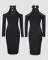 Rhinestone Decor Halter Cold Shoulder Long Sleeve Bodycon Dress Hollow-out Front & Back Evening Dress black