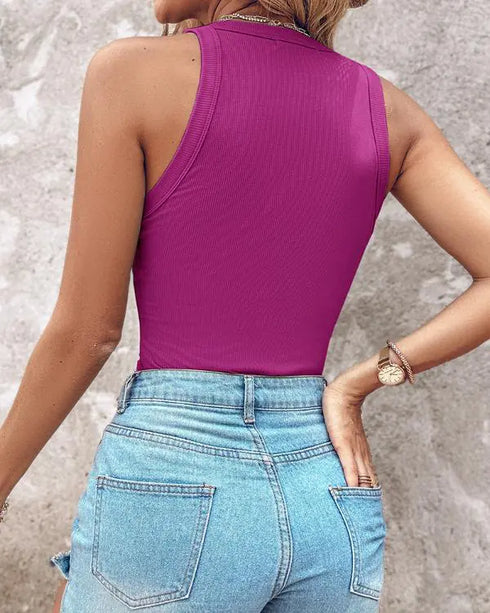 O-Neck Sleeveless Basic Slim Fit Skinny Tank Casual Top(Without Pads) hot pink