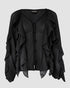 V Neck Shoulder Ruffles Design Blouse Casual Button Front Long Sleeve Top black