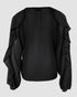 V Neck Shoulder Ruffles Design Blouse Casual Button Front Long Sleeve Top black