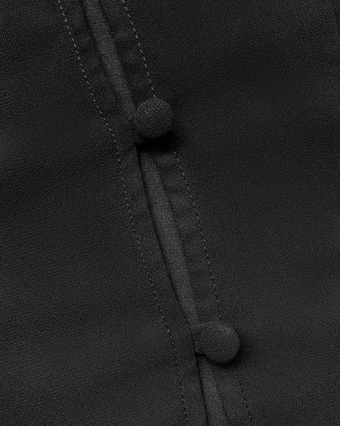 V Neck Shoulder Ruffles Design Blouse Casual Button Front Long Sleeve Top black